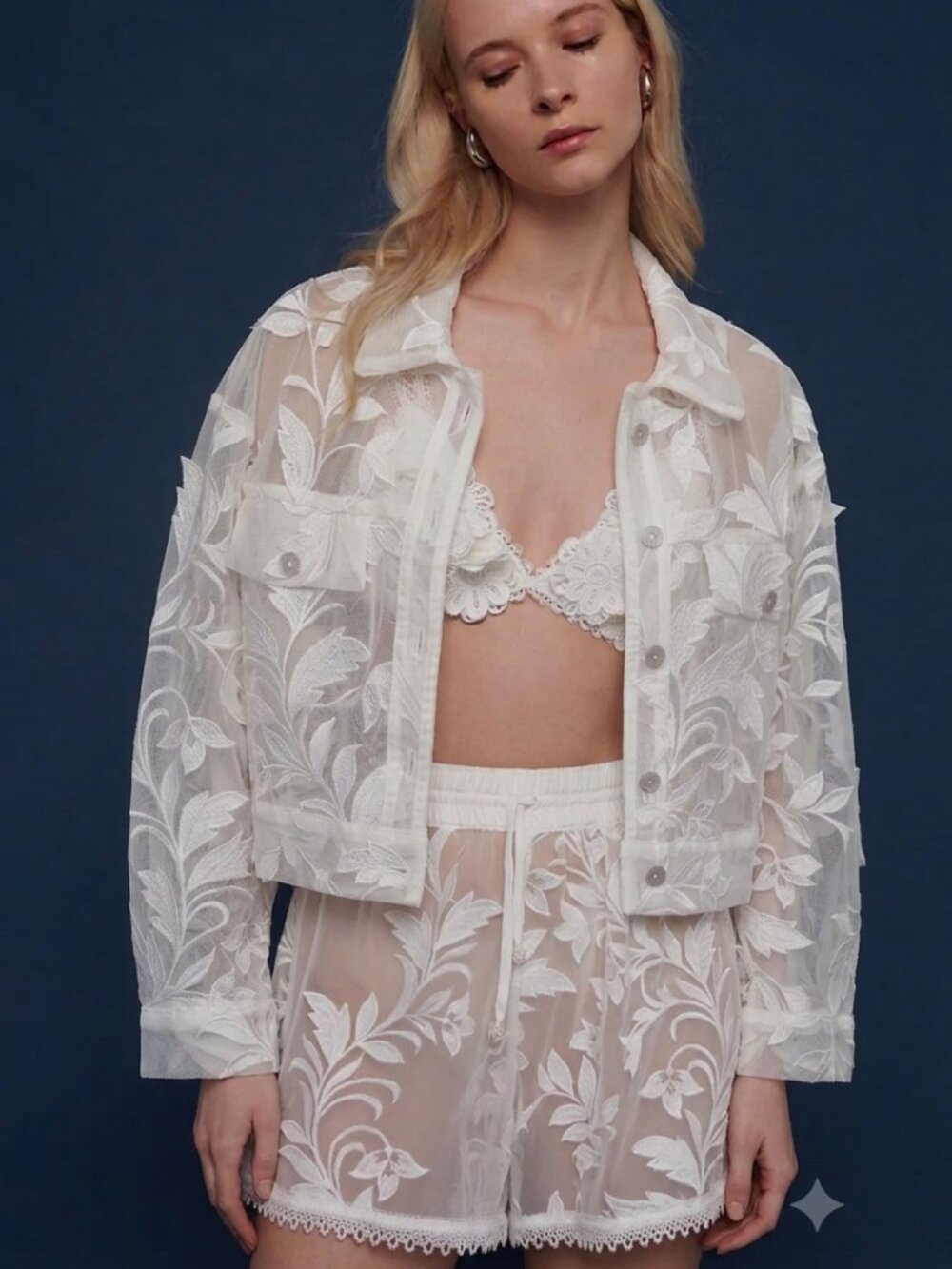 NWT Waimari Alora Jacket & Vittoria Shorts Set White Lace XS | Luxury Resortwear